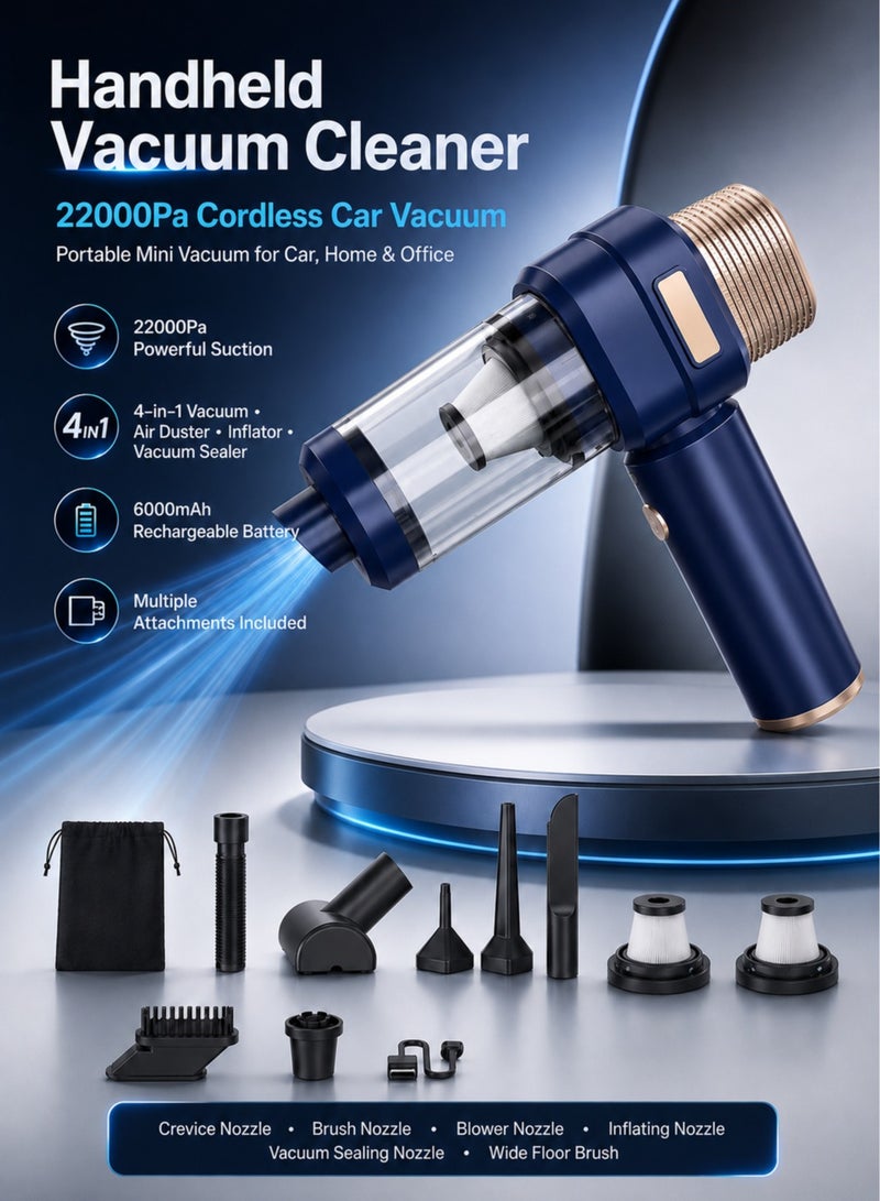 Panda Handheld Vacuum Cleaner, 22000Pa Cordless Car Vacuum Portable Mini Vacuum, 4-in-1 Air Duster Inflator Vacuum Sealer, car vacuum ,6000mAh Rechargeable for Car Home Office - Image 1