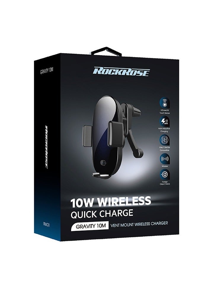 روكروز شاحن سيارة لاسلكي روكروز جرافيتي 10 وات - تثبيت تلقائي، شحن سريع، حامل هاتف في فتحة التهوية، متوافق مع الجرابات - Image 2