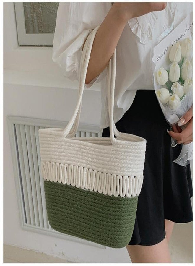 DYARCHY Attractive Hand Bag | Extra large Tote Bag | Summer Bag | Bucket Bag | Basket Bag | Bamboo Tote | Beach Bags for Women | Boho Bag | Kauna Bag | Handbag | Jute Bag | Handmade Bag (Green & white) - Image 2