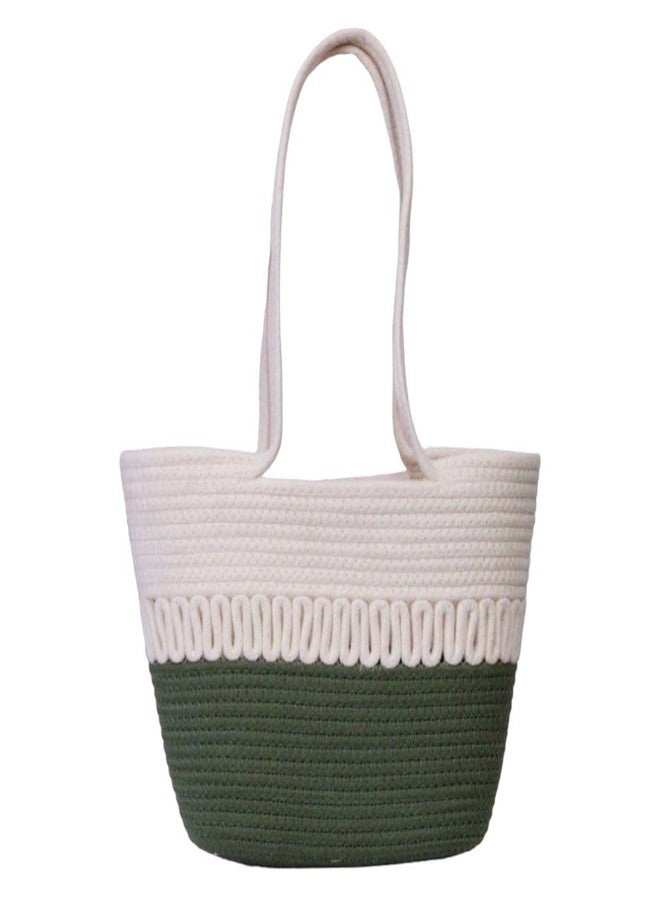 DYARCHY Attractive Hand Bag | Extra large Tote Bag | Summer Bag | Bucket Bag | Basket Bag | Bamboo Tote | Beach Bags for Women | Boho Bag | Kauna Bag | Handbag | Jute Bag | Handmade Bag (Green & white) - Image 1