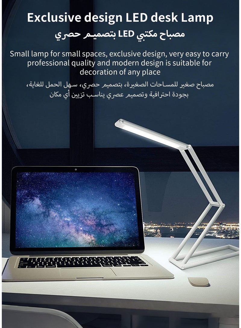 مصباح مكتبي قابل للطي بتقنية LED، 3 في 1: مصباح قراءة وحامل للجدار وحامل للهاتف، 3 مستويات من السطوع وناعم كضوء النهار، هيكل معدني بالكامل، بطارية طويلة الأمد 1000mAh، قابل للحمل وصديق للسفر، هدية مثالية. - Image 2