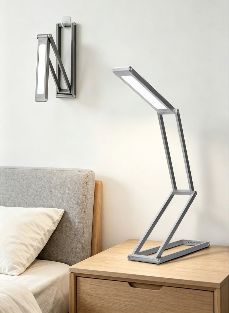 Foldable LED EyeCaring Desk Lamp, 3-in-1 Reading Lamp & Wall Mounted & Phone Holder, Full-metal Body, 3-level Brightness & Soft as Daylight, Long-lasting 1000mAh, Portable & Ideal Gift - Image 1