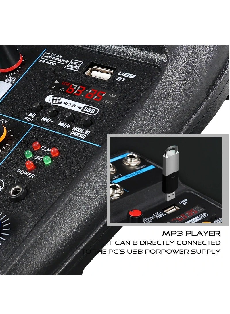 4 Channel Mixer, DJ Mixing Console, with Bluetooth, 48V Phantom Power Monitor Karaoke System USB Mixer Audio - Image 3