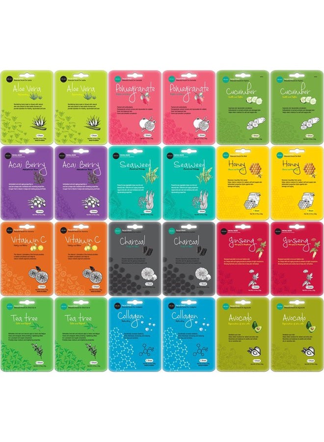Celavi Cosmetics Celavi Collagen Facial Face Mask (24-Sheets) Classic Korean Skincare - Image 1
