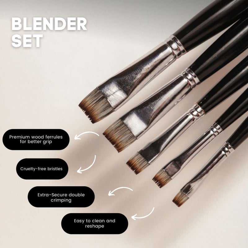 ArtRight ArtRight Flat Blender Set of 5 Paint Brushes for Marking, Blending and Shading: 5 pcs Premium paintbrushes for Watercolor and Acrylic Painting (Wood)  - Image 2