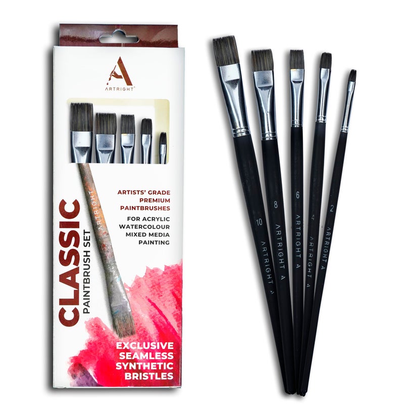 ArtRight ArtRight Flat Blender Set of 5 Paint Brushes for Marking, Blending and Shading: 5 pcs Premium paintbrushes for Watercolor and Acrylic Painting (Wood)  - Image 5