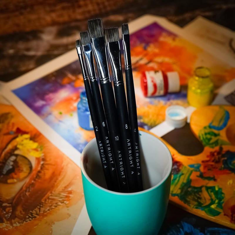 ArtRight ArtRight Flat Blender Set of 5 Paint Brushes for Marking, Blending and Shading: 5 pcs Premium paintbrushes for Watercolor and Acrylic Painting (Wood)  - Image 4