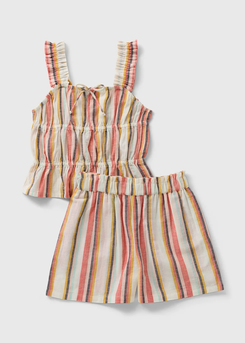 Matalan Girls Orange Striped Top & Short Set
