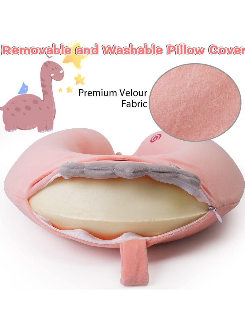 SYOSI Kids Travel Pillow, Dinosaur Memory Foam Travel Neck Pillow with Snap, U-Shaped Airplane Car Flight Head Neck Support Pillow with Washable Cover for Adults Toddler, Gifts for Children, Pink  - Image 2