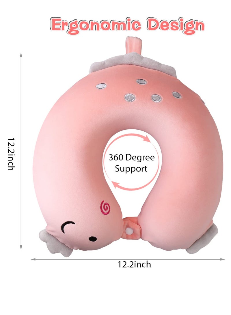 SYOSI Kids Travel Pillow, Dinosaur Memory Foam Travel Neck Pillow with Snap, U-Shaped Airplane Car Flight Head Neck Support Pillow with Washable Cover for Adults Toddler, Gifts for Children, Pink  - Image 5