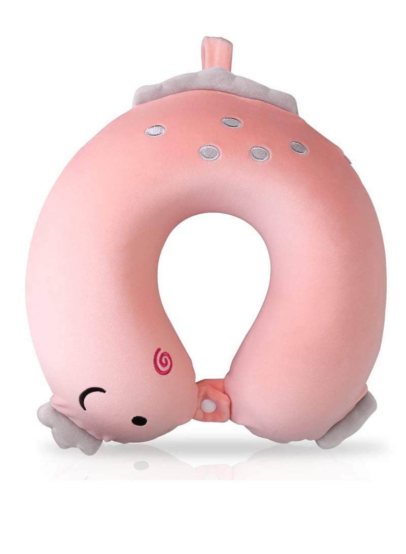 SYOSI Kids Travel Pillow, Dinosaur Memory Foam Travel Neck Pillow with Snap, U-Shaped Airplane Car Flight Head Neck Support Pillow with Washable Cover for Adults Toddler, Gifts for Children, Pink  - Image 1