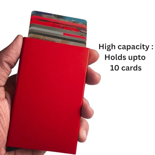 Bracevor 10 Slot popup Aluminium Metal Card Holder Wallet | RFID Blocking | for Men & Women | Credit & Debit Cards - Red - Image 2