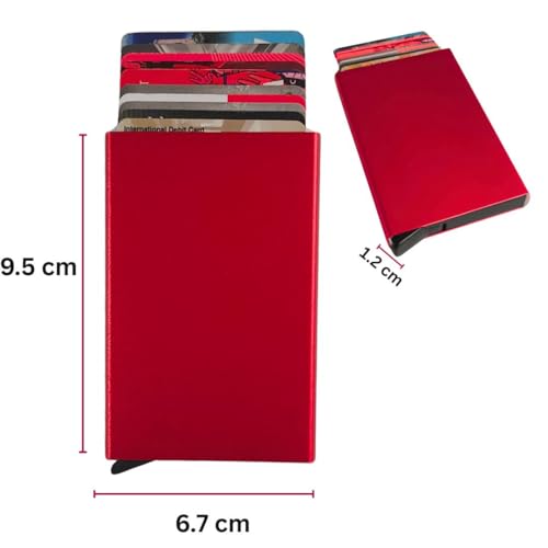 Bracevor 10 Slot popup Aluminium Metal Card Holder Wallet | RFID Blocking | for Men & Women | Credit & Debit Cards - Red - Image 5