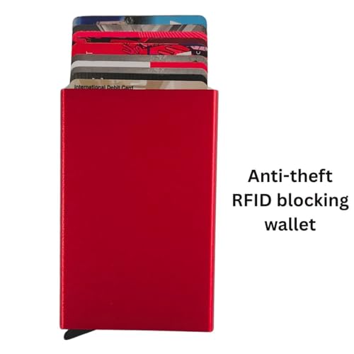 Bracevor 10 Slot popup Aluminium Metal Card Holder Wallet | RFID Blocking | for Men & Women | Credit & Debit Cards - Red - Image 3