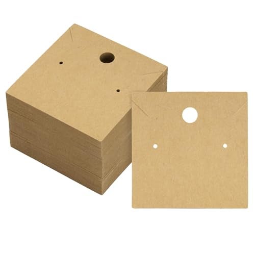 Festiko® 100 Pcs Craft Earring Display Cards (2.4 Inch) | Square Kraft Jewellery Holder Cards for Earrings & Necklaces | Jewellery Display for Handmade, Small Business, Craft Fair & Retail Use (CRAFT) - Image 1
