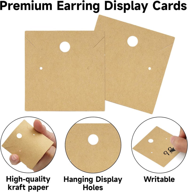 Festiko® 100 Pcs Craft Earring Display Cards (2.4 Inch) | Square Kraft Jewellery Holder Cards for Earrings & Necklaces | Jewellery Display for Handmade, Small Business, Craft Fair & Retail Use (CRAFT) - Image 4