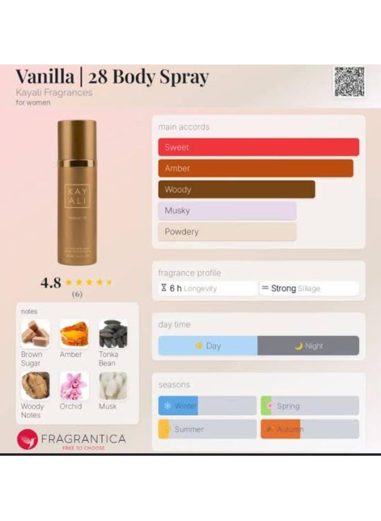 kayali vanilla 28 body spray125ml