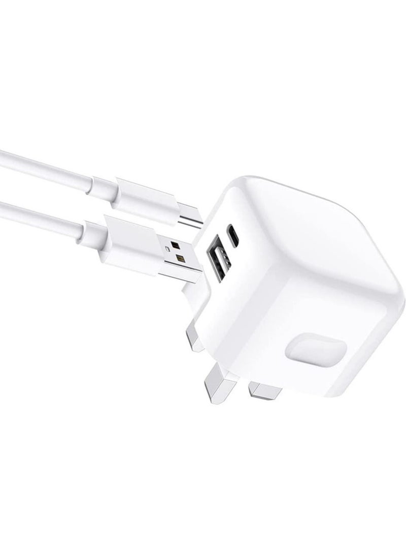 ELTRAZONE USB + Type C Fast Charger Plug For Samsung Galaxy S23/S23 Plus/S23 Ultra/A14 5G/A54/S22 5G/S22 Plus 5G/S22 Ultra 5G/A53 5G/A13/A23 20W Dual Port UK Wall Plug Travel Fast Charging Plug (WHITE) - Image 5