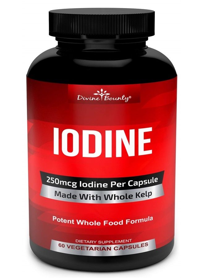 Iodine Supplement 250mcg - Iodine Pills from Sea Kelp (Grown in USA) - Thyroid Support Supplement (Ascophyllum Nodosum) - 60 Sea Kelp Capsules
