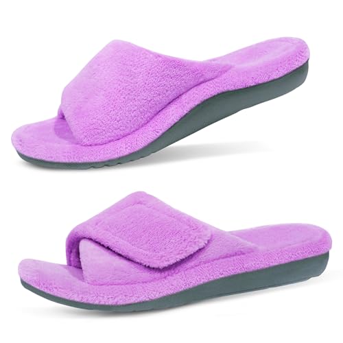 GRITHEIM Women's Orthotic Arch Support Slippers Fuzzy Adjustable Orthopedic Slippers for Plantar Fasciitis Furry Slide for Ladies (Lavender, 7) - Image 1