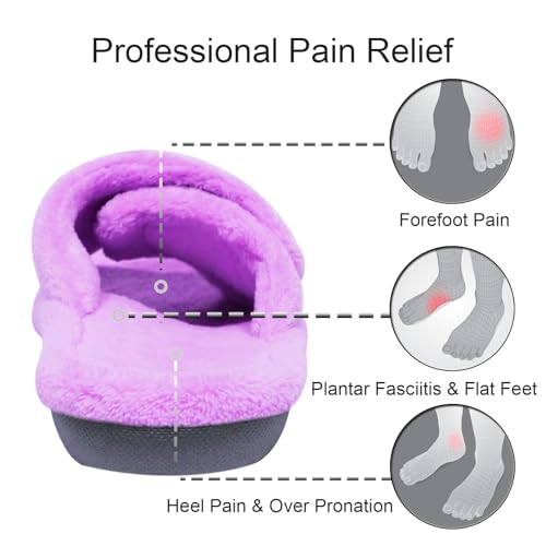 GRITHEIM Women's Orthotic Arch Support Slippers Fuzzy Adjustable Orthopedic Slippers for Plantar Fasciitis Furry Slide for Ladies (Lavender, 7) - Image 3