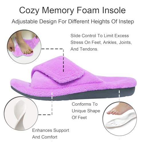 GRITHEIM Women's Orthotic Arch Support Slippers Fuzzy Adjustable Orthopedic Slippers for Plantar Fasciitis Furry Slide for Ladies (Lavender, 7) - Image 4