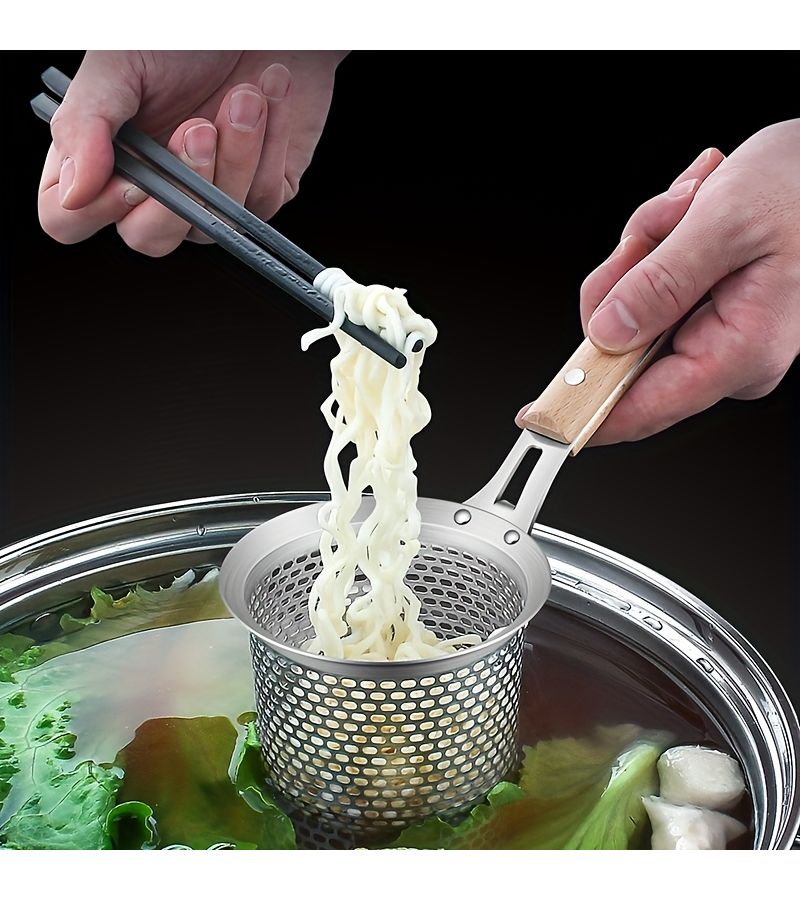 2 Piece Set Stainless Steel Strainer Spoon With Wooden Handle For Dumplings Noodles Vegetables Meat Kitchen Tool - Image 1