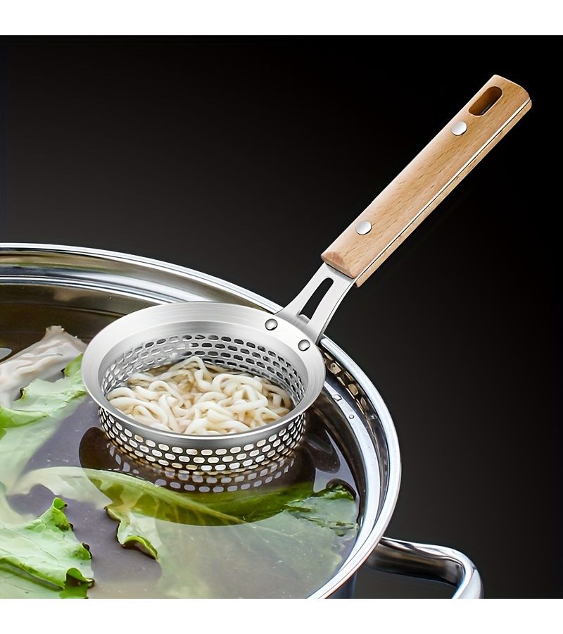2 Piece Set Stainless Steel Strainer Spoon With Wooden Handle For Dumplings Noodles Vegetables Meat Kitchen Tool - Image 4
