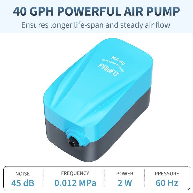 Pawfly Aquarium Air Pump with Nano Bio Sponge Filter Kit Air Control Valve Airline Tubing and Check Valve Accessories for 3-10 Gallon Small Fish Tank - Image 2