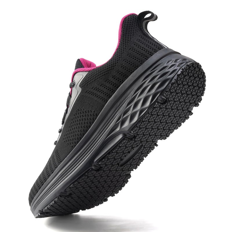 AVW Womens Non Slip Work Shoes Water Resistant Walking Sneakers Food Service Chef Kitchen Shoes Black-Rose - Image 2