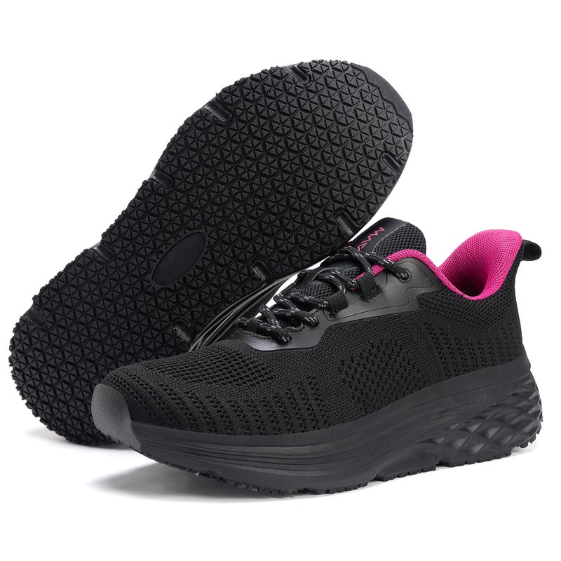 AVW Womens Non Slip Work Shoes Water Resistant Walking Sneakers Food Service Chef Kitchen Shoes Black-Rose - Image 5