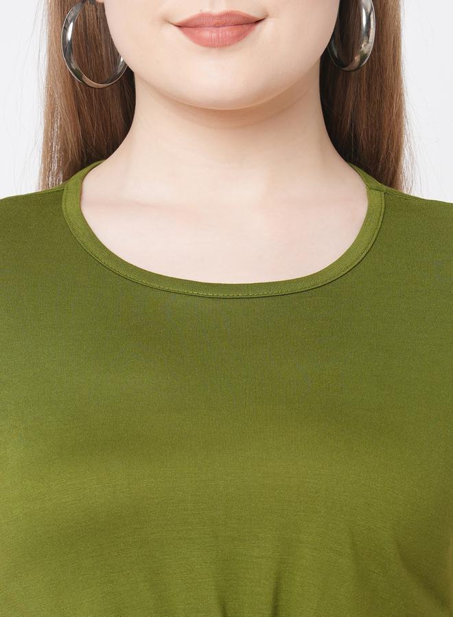 ميش تيشيرت نسائي قصير بأكمام قصيرة وربطة أمامية بلون الزيتون الصلب - Image 2