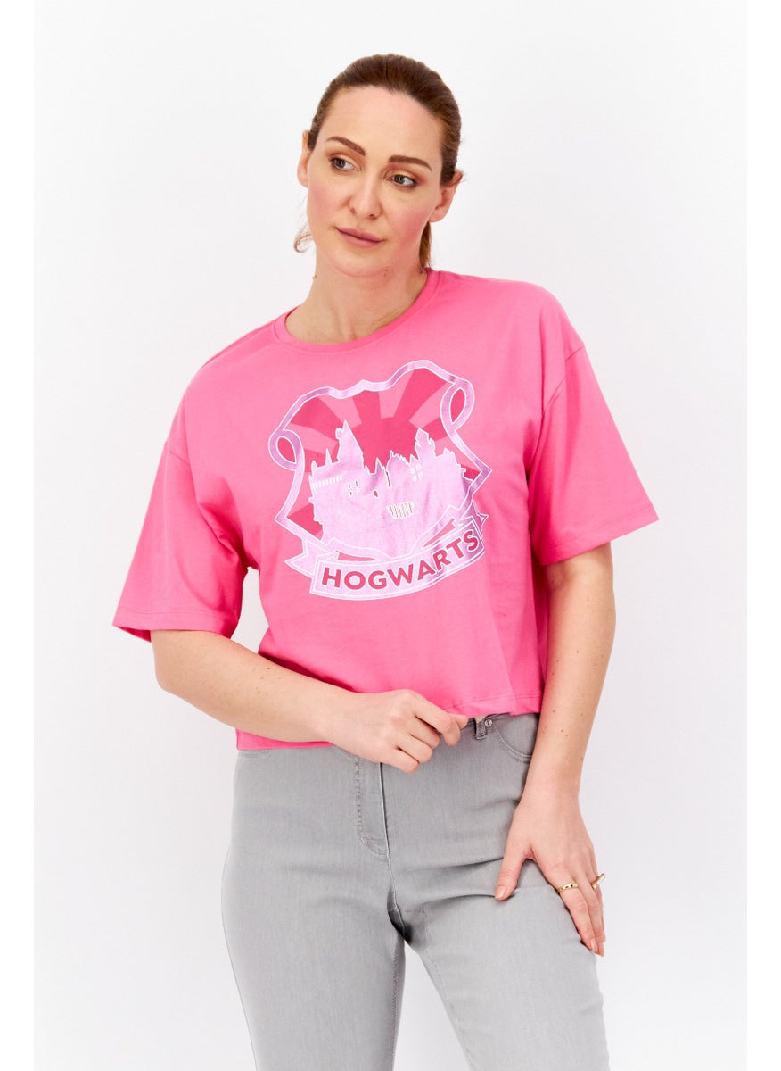Harry Potter - Women Round Neck Short Sleeve Graphic Print T-Shirt, Pink - Image 1