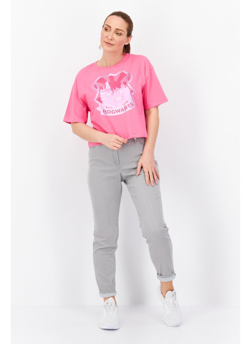 Harry Potter - Women Round Neck Short Sleeve Graphic Print T-Shirt, Pink - Image 1