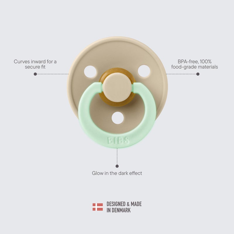 BIBS Pacifiers 0-6 Months | 2-Pack Soothers | Anatomical Nipple | BPA-Free Natural Rubber | Made in Denmark | Blush Glow/Vanilla Glow Colour Pacifier - Image 4