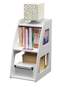 Ladder Bookshelf Bookcase Small, 3-Tier End Table Bed Side Table Nightstand for Living Room, Bedroom, Bathroom, Small Spaces - White