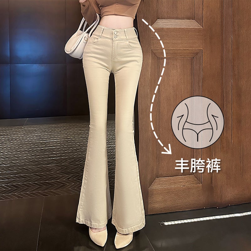 Ready Stock, Come With Crotch Pads, Black Double-Button Bootcut Jeans For Women, High-Waisted, Slim-Fitting, Stretchy Floor-Length Pants - Image 4