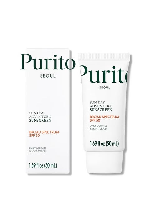 Sun Day Adventure Korean Sunscreen Smoothest and Lightest Texture Broad Spectrum SPF 50 UVA & UVB Protection No White Cast Oil Free For All Skin Types Vegan Daily Skin Care 50ml, 1.69 fl.oz