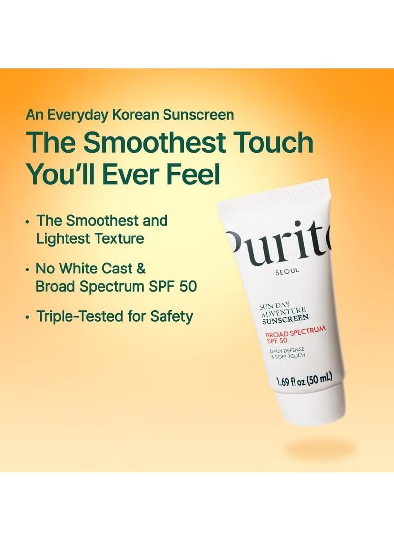 PURITO Sun Day Adventure Korean Sunscreen Smoothest and Lightest Texture Broad Spectrum SPF 50 UVA & UVB Protection No White Cast Oil Free For All Skin Types Vegan Daily Skin Care 50ml, 1.69 fl.oz  - Image 2