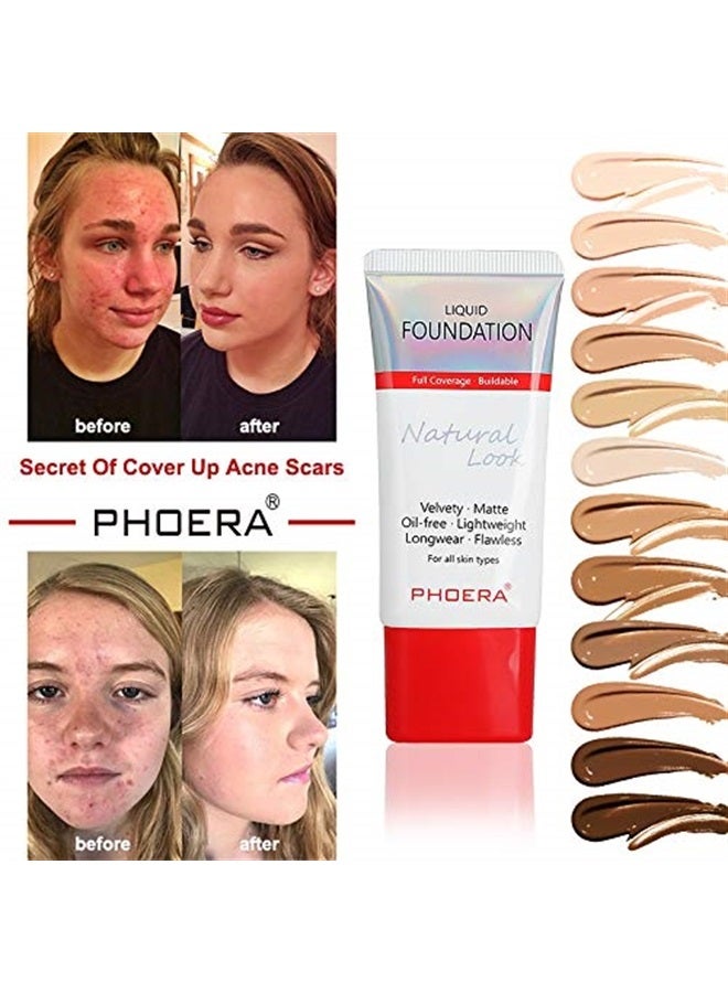 Phoera AQUAPURITY PHOERA Full Coverage Foundation New Formula Waterproof Long Lasting Oil Free Velvet Matte Liquid Foundation for Oily Skin Flawless Makeup Base Cream Concealer (101 Porcelain) - Image 3