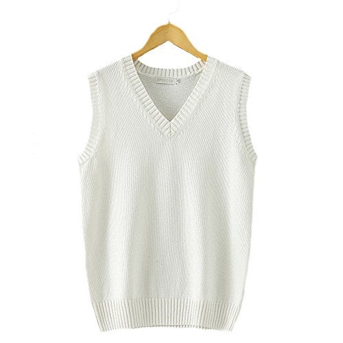Betonsa Men Women Knitted Cotton V-Neck Vest JK Uniform Pullover Sleeveless Sweater School Cardigan - Image 3