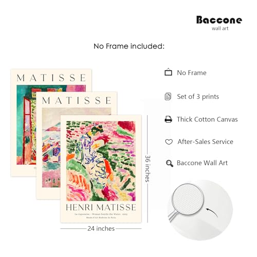Baccone Henri Matisse Wall Art Prints Set of 3 Matisse Wall Decor Aesthetic Canvas Poster Colorful Abstract Pink Picture Vintage Flower Art Exhibition Posters for Room Bedroom 24x36 Inch Unframed - Image 3