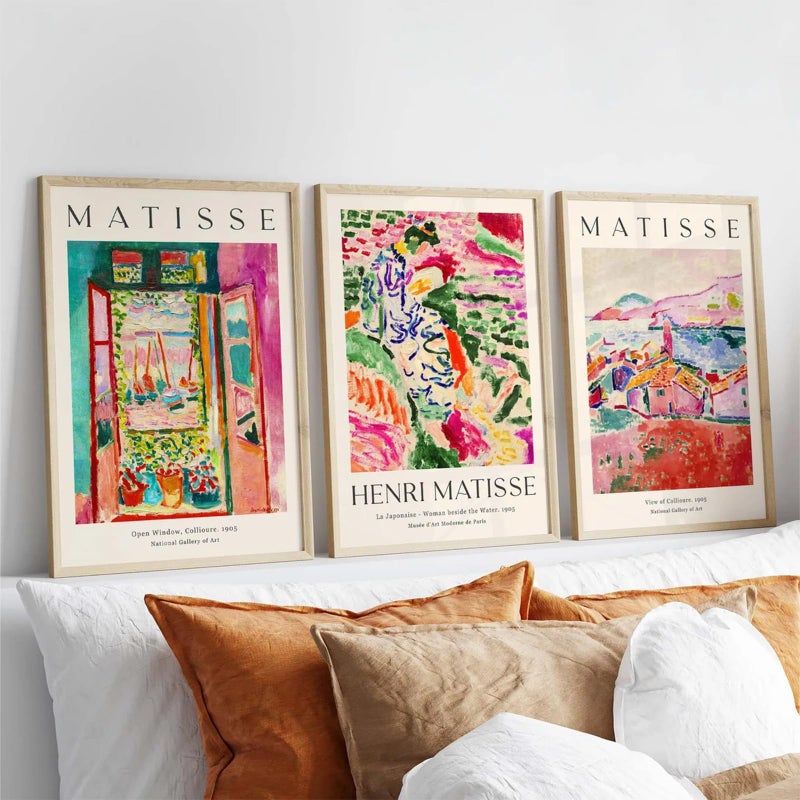 Baccone Henri Matisse Wall Art Prints Set of 3 Matisse Wall Decor Aesthetic Canvas Poster Colorful Abstract Pink Picture Vintage Flower Art Exhibition Posters for Room Bedroom 24x36 Inch Unframed - Image 2