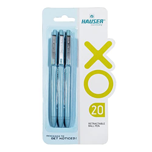 Hauser Xo 20 Retractable Ball Pen Blister Pack | Tip 0.7mm | Sleek Body & Minimalistic Design | Matt Finish | Solid Body Type | Low Viscosity Ink | Ultra Durable Tip | Blue Ink, Set of 3 Pcs X 5 Pack - Image 1