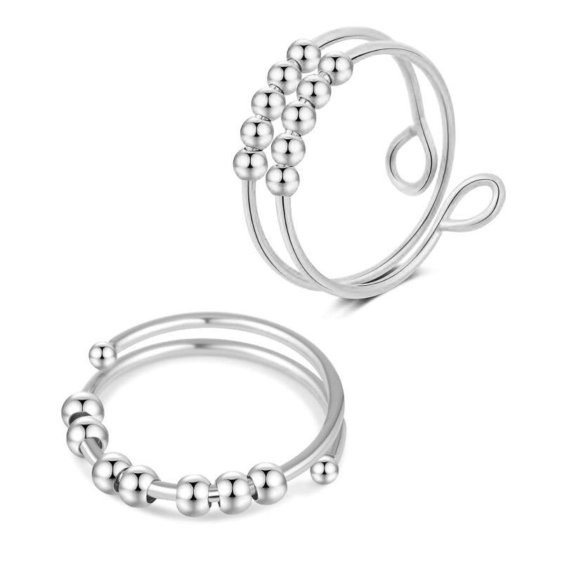Goenjoy Adjustable Fidget Rings Anxiety Relief ring Antiworry Bead Rings Spinner Ring Gift for Women Men - Image 2