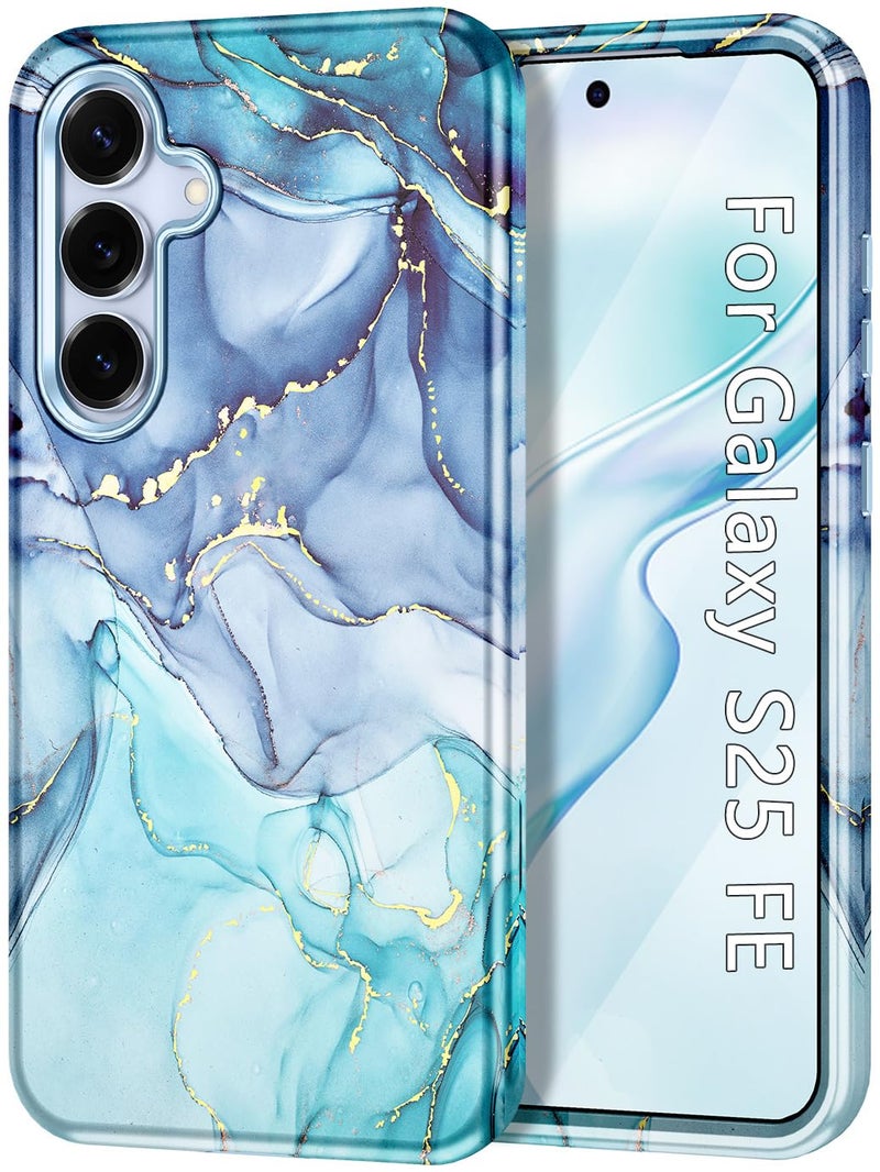 Avocase Compatible with Samsung Galaxy S25 FE Case, Marble Pattern 3 in 1 Heavy Duty Shockproof Full Body Hard PC+Soft Silicone Drop Protective Women Girls Case for Galaxy S25 FE (2025), Blue Cyan - Image 1