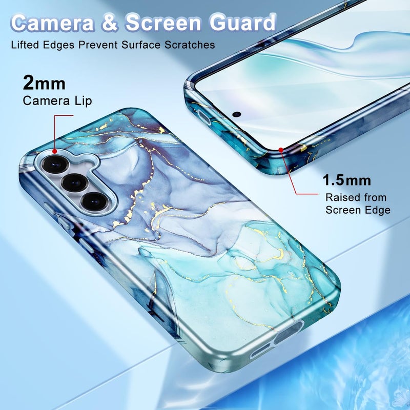Avocase Compatible with Samsung Galaxy S25 FE Case, Marble Pattern 3 in 1 Heavy Duty Shockproof Full Body Hard PC+Soft Silicone Drop Protective Women Girls Case for Galaxy S25 FE (2025), Blue Cyan - Image 4