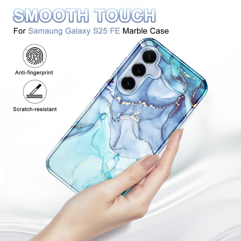 Avocase Compatible with Samsung Galaxy S25 FE Case, Marble Pattern 3 in 1 Heavy Duty Shockproof Full Body Hard PC+Soft Silicone Drop Protective Women Girls Case for Galaxy S25 FE (2025), Blue Cyan - Image 3