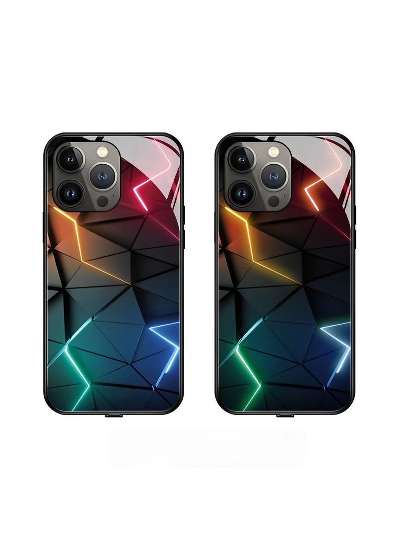 REOCLE iPhone 13 14 Case Colorful Luminous Tempered Glass Mobile Phone Protective Case with Voice Control Call Flash Personalized Phone Case for Cool Women and Trendy Men - Image 2