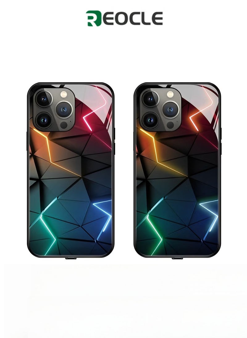 REOCLE iPhone 13 14 Case Colorful Luminous Tempered Glass Mobile Phone Protective Case with Voice Control Call Flash Personalized Phone Case for Cool Women and Trendy Men - Image 1